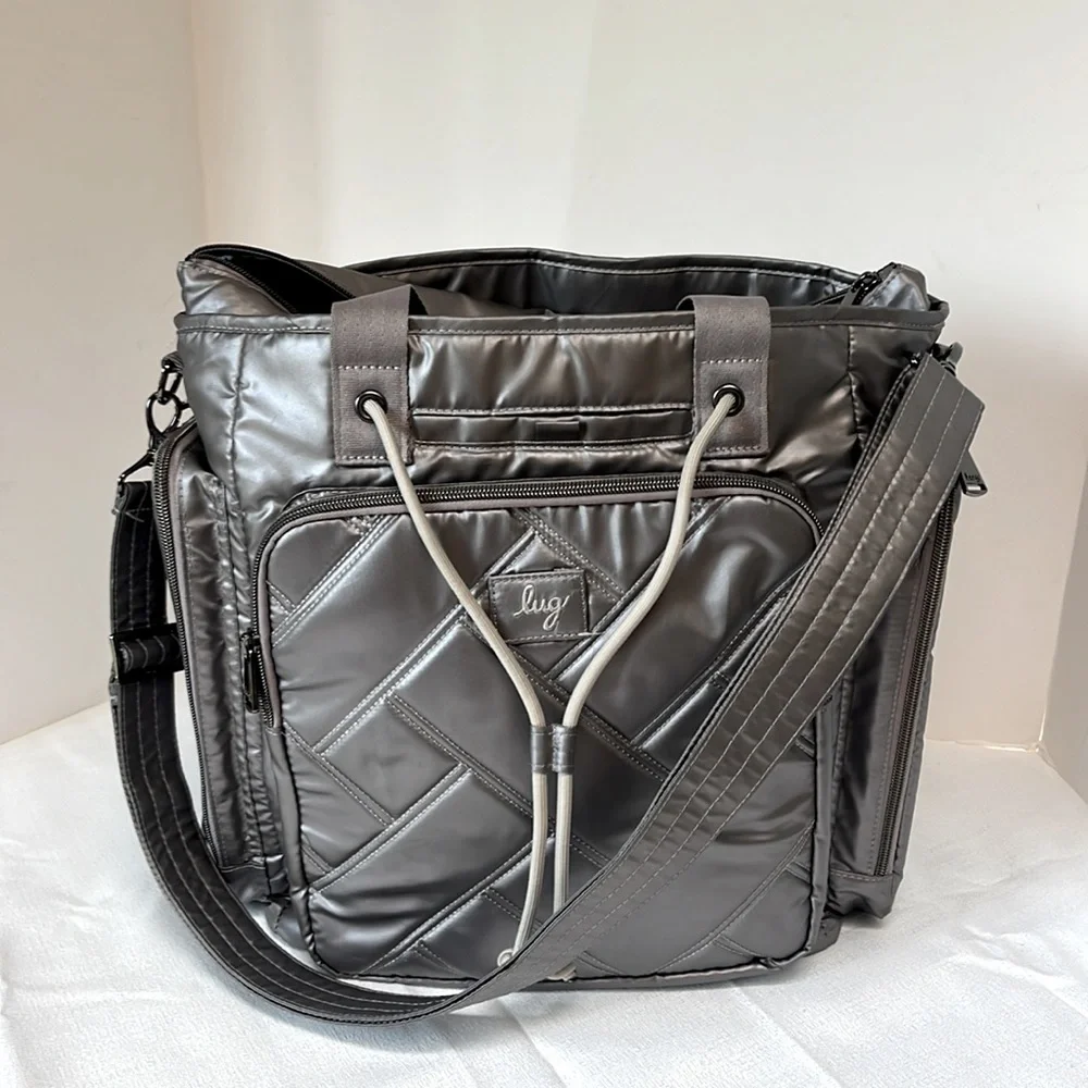 Lug Metallic Gray Quilted Duffel diaper bag